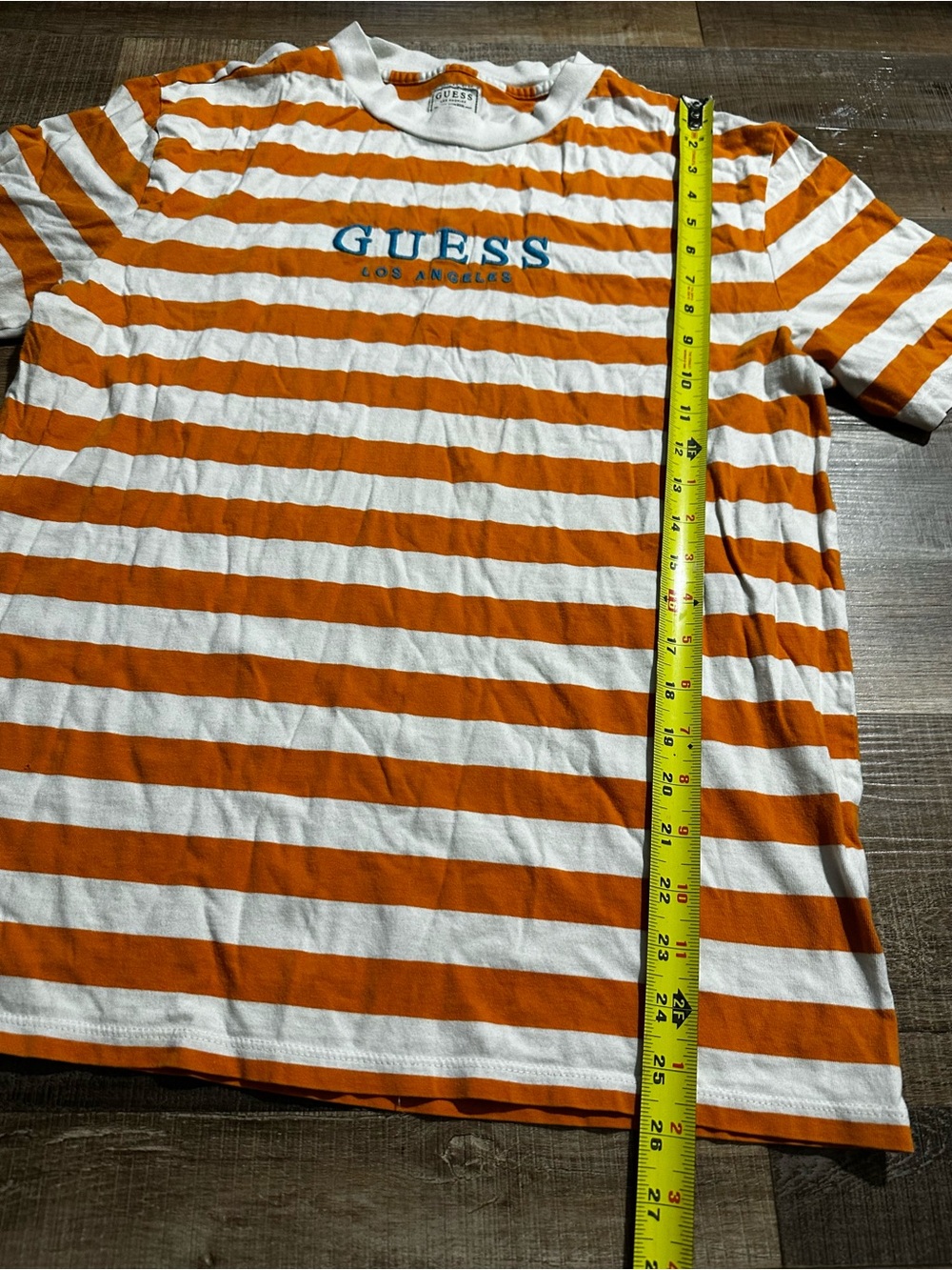 GUESS Orange & White Striped Logo Tee with Blue Chest Script - Picture 2 of 7